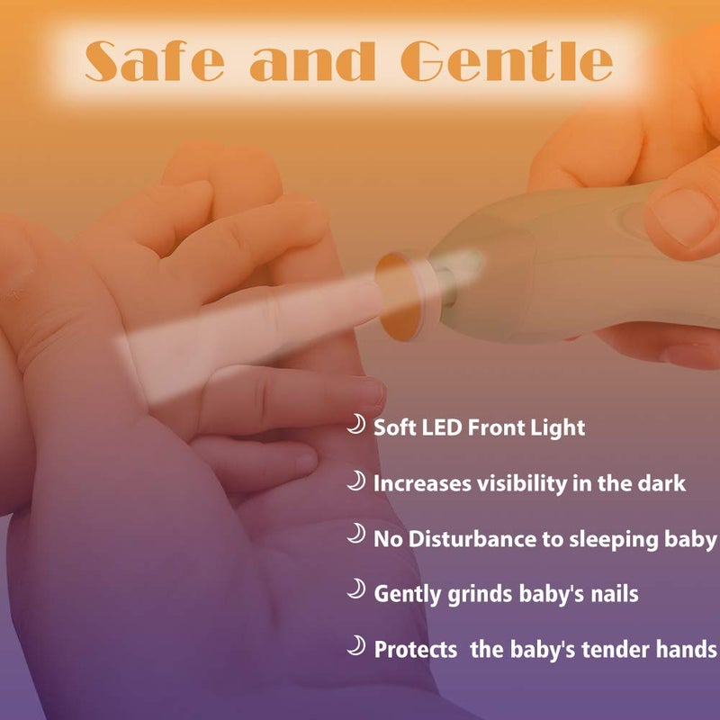 Consevisen Baby Nail Trimmer Electric Nail File Baby Nail Clippers, 20 in 1 Safe Nail Filer Grinder Kit for Newborn Infant Toddler Kids or Adults Toes Fingernails Care Trim Polish, Led Light and Grinding Heads - Image 5